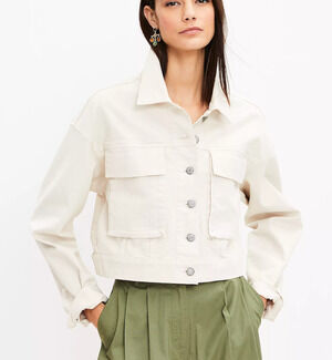 NEW ANN TAYLOR LOFT CROPPED DENIM JACKET COAT IN POPCORN SZ XXS